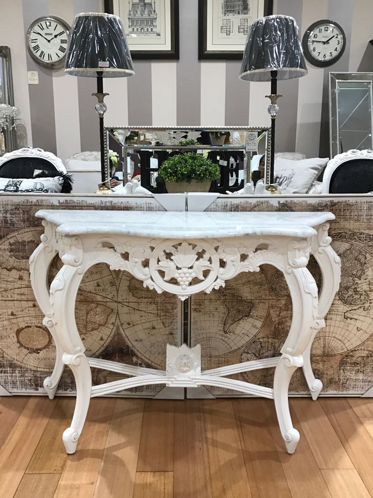 French Console, White Marble Top